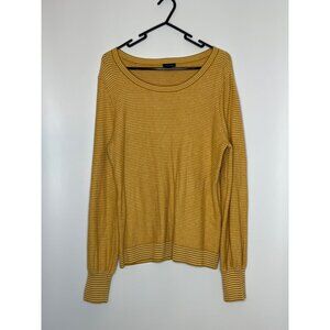Talbots Long‎ Sleeve Knit Cotton Blend Yellow Chevron Pullover Scoop Neck Large